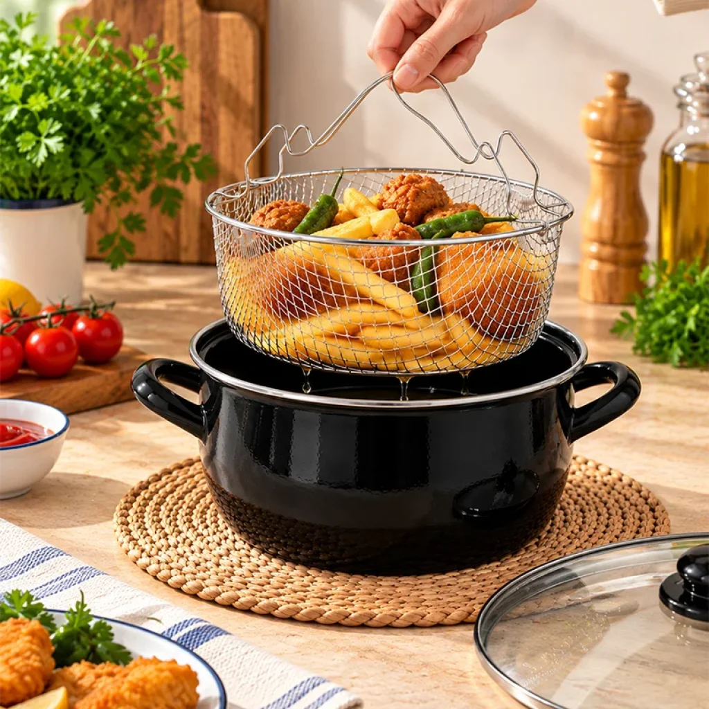 22-24 Cm Emaye Fritöz Kızartma Tenceresi Siyah