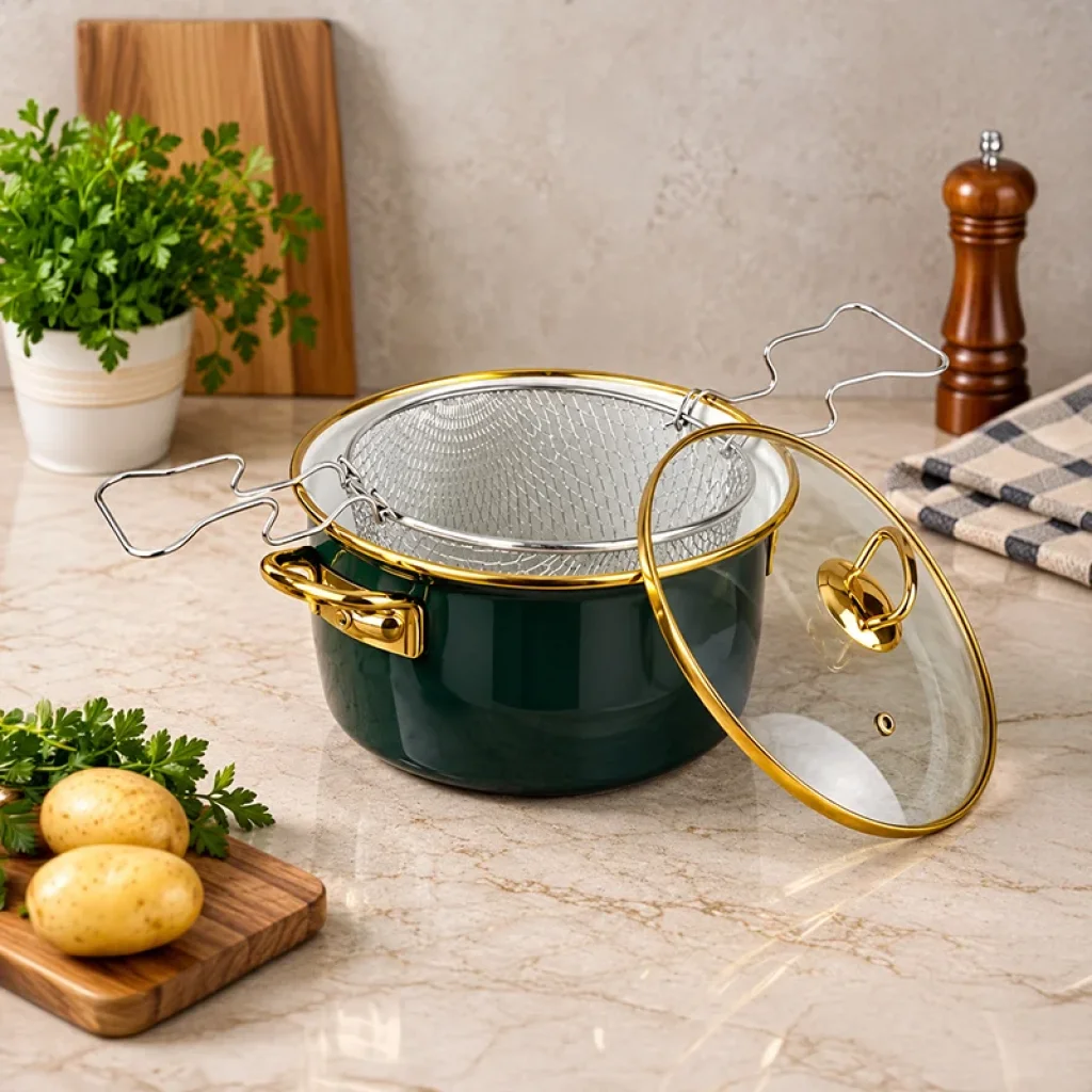 Kızartma Tenceresi 22 Cm Emaye Kızartma Tenceresi Gold Serisi