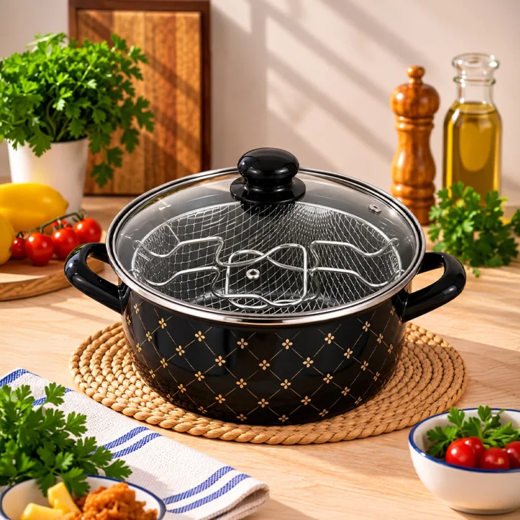 Emaye 22 Cm 4 Litre Fritöz - Cips Tenceresi - Kızartma Tenceresi