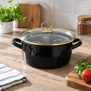 Patates Kızartma Tenceresi Kızartma Tenceresi Emaye Kızartma Tenceresi 22cm Siyah