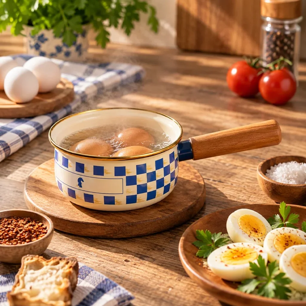 Emaye Yumurta Haşlama Sos Mama Hazırlama Tavası Mavi Desenli