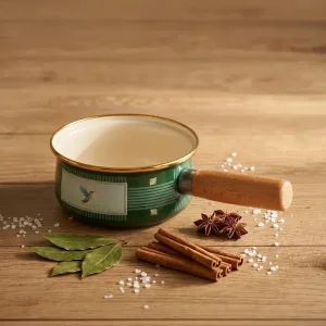 Emaye Yumurta Haşlama Sos Mama Hazırlama Tavası Yeşil Desenli