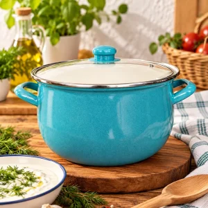 Emaye Yoğurt Tenceresi Bombeli Tencere 24cm 5 Litre Turkuaz