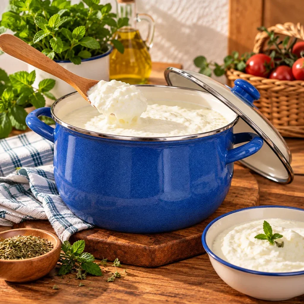 QUSSİNE 24 CM emaye kızartma yoğurt tenceresi 5.5 litre mavi